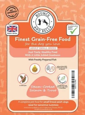 Bounce and Bella Finest Grain-Free Adult Small Breed Steam Cooked Salmon & Trout Bounce and Bella Finest Grain-Free Adult Small Breed Steam Cooked Salmon & Trout