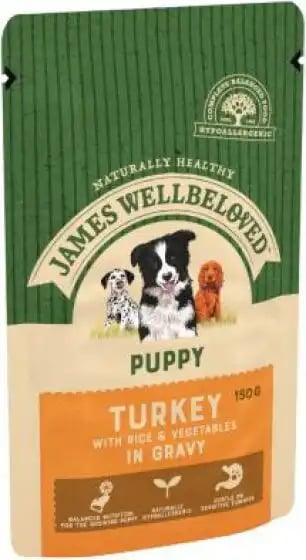 James Wellbeloved Puppy Pouches Turkey With Rice & Vegetables In Gravy James Wellbeloved Puppy Pouches Turkey With Rice & Vegetables In Gravy