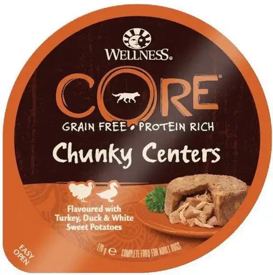 Wellness Core Chunky Centers Flavoured With Turkey, Duck & White Sweet Potatoes Wellness Core Chunky Centers Flavoured With Turkey, Duck & White Sweet Potatoes