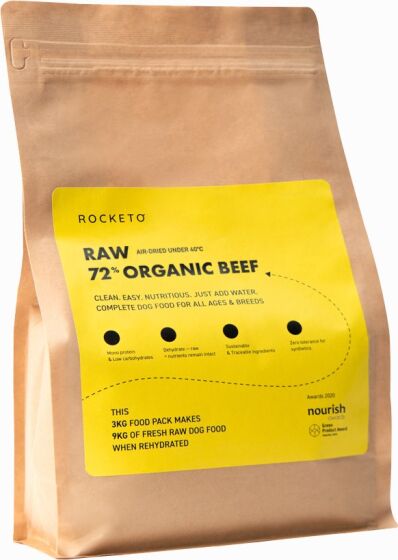 Rocketo Dehydrated-Raw Organic Dog Food 72% Organic Beef