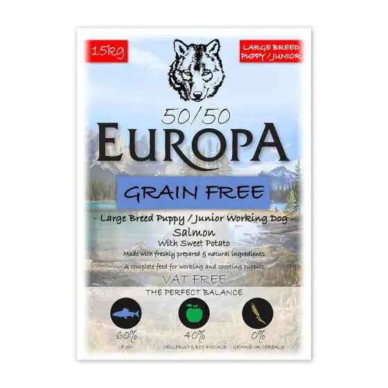 Europa 50/50 Grain Free Large Breed Puppy Salmon & Trout Europa 50/50 Grain Free Large Breed Puppy Salmon & Trout