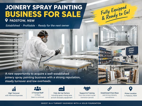 Joinery Spray Painting Business for Sale  Padstow | Trained Team, High Turnover & Owner Support