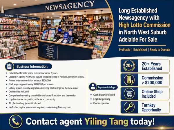 Long Established Newsagency with High Lotto Commission in North West Suburb Adelaide For Sale