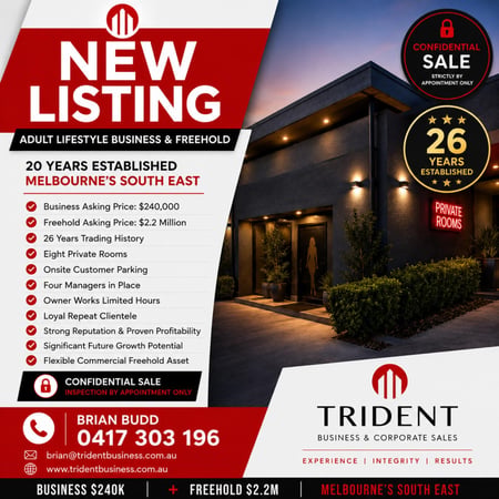 ADULT LIFESTYLE BUSINESS & FREEHOLD 26-Year Trading | Business $240,000 + Freehold $2.2 Million |