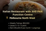 $50K/Week Italian Restaurant with 300 Seater Function Centre for Sale Melbourne West