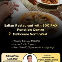 $50K/Week Italian Restaurant with 300 Seater Function Centre for Sale Melbourne West image