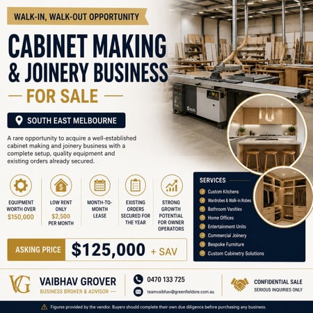 Well Established Cabinet Making & Joinery Business For Sale | South East Melbourne