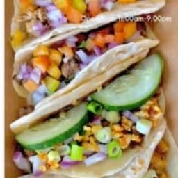 Garlic Chicken Lengua Sisig Tacos