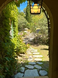 Vue sur le chemin pavé