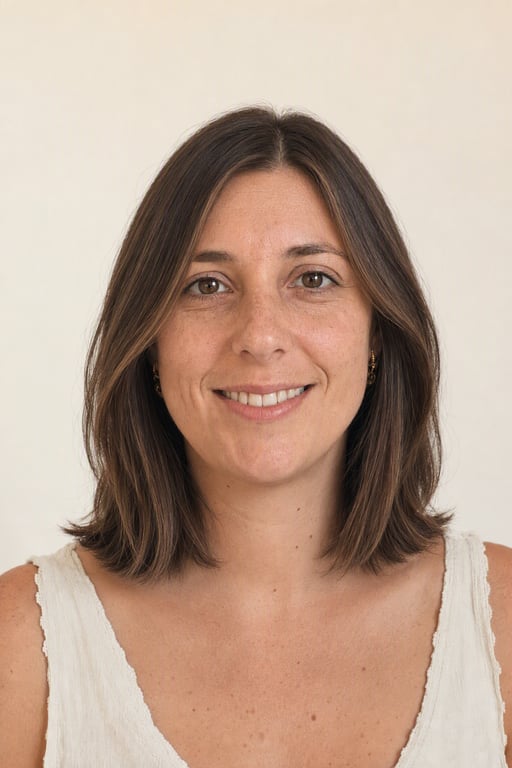 La misma mujer con un long bob a la clavícula, resultado generado por Visio AI