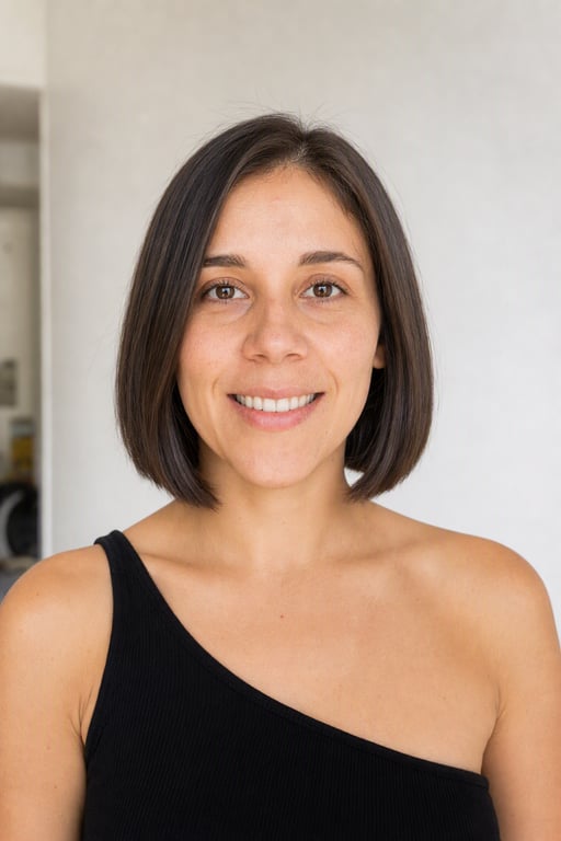 La misma mujer con un corte bob a la altura de la mandíbula generado por Visio AI
