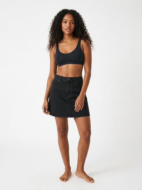 Try on denim mini skirt with AI