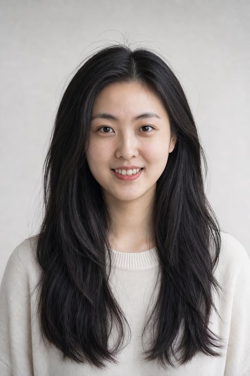 长发层次: 从颧骨往下打层次，视觉上拉长圆脸，也让又厚又直的头发有动感