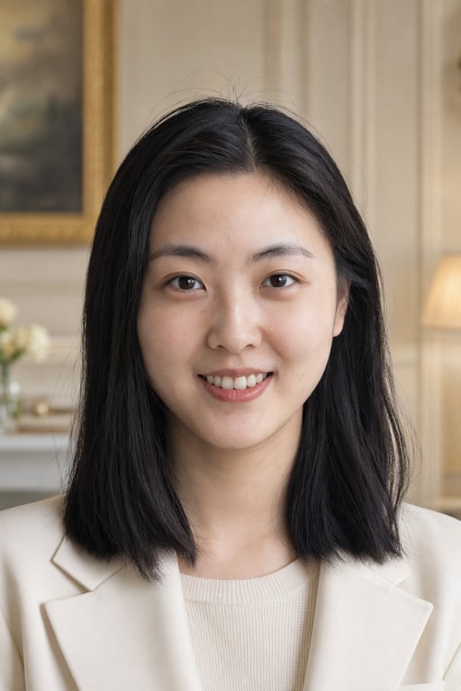 老钱风: 米色西装，安静的高级室内