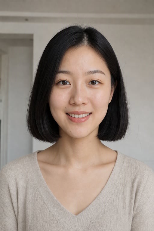 同一位女性换成齐下巴波波头，由 Visio AI 生成