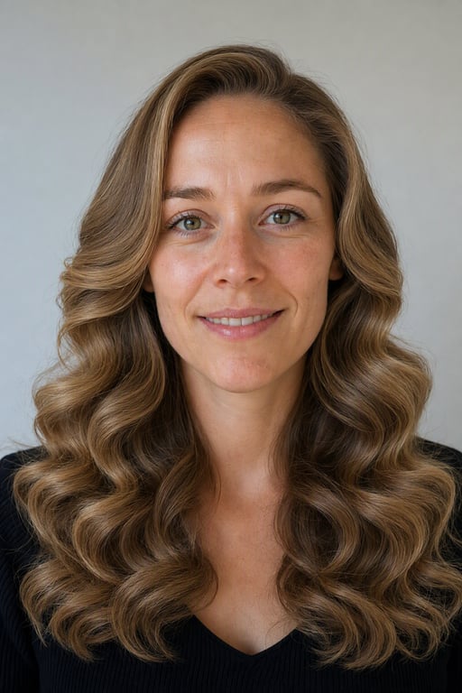 Cheveux wavy: Ondulations larges et brillantes, l'effet brushing