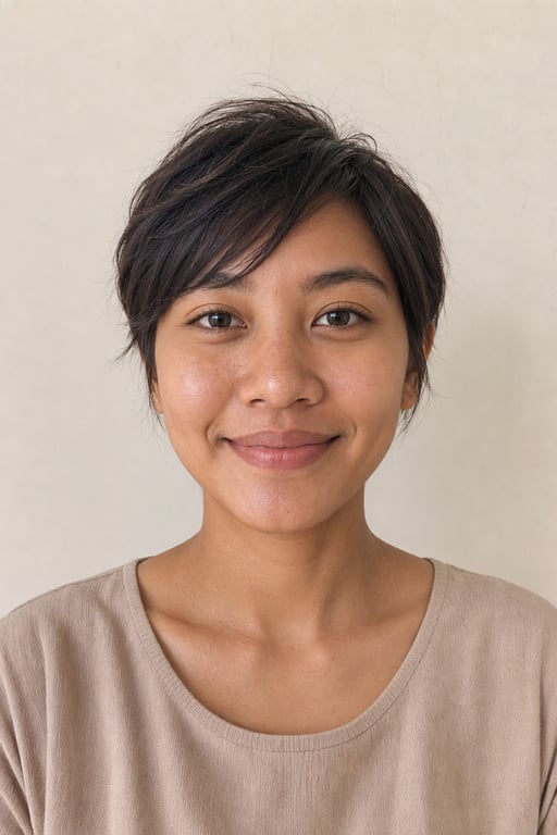 Pixie bertekstur: Membuka tulang pipi; butuh yakin dengan leher dan garis rambut di tengkuk