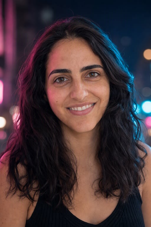 קולנועי: אור מפתח מג'נטה, קצה טורקיז, אורות עיר מטושטשים