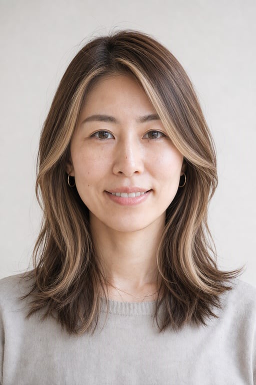 顔まわりハイライト: 前髪と顔まわりだけを明るく。表情が立ちます