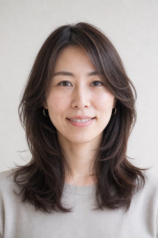 くびれヘア: 顔まわりだけ短いレイヤー。巻くとボリュームが出ます