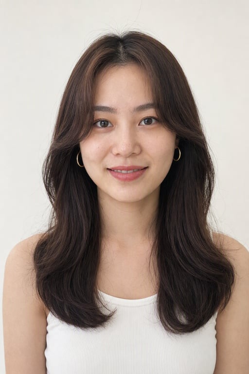 커튼뱅: 가르마를 타고 옆으로 흐르는 앞머리. 긴 얼굴형과 역삼각형에 잘 맞아요