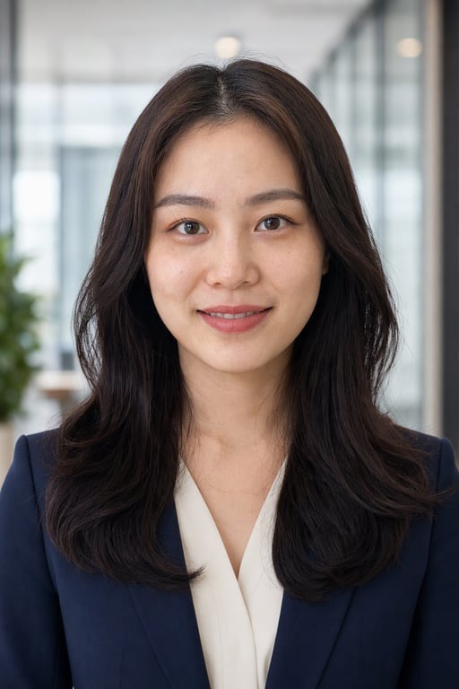 오피스: 네이비 재킷, 흐릿하게 처리된 사무실