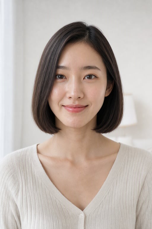 같은 여성이 턱선 길이의 원랭스 단발로 바뀐 Visio AI 결과 사진