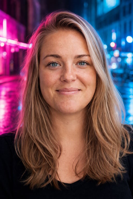 Neon: Rosa og blått bylys om natten