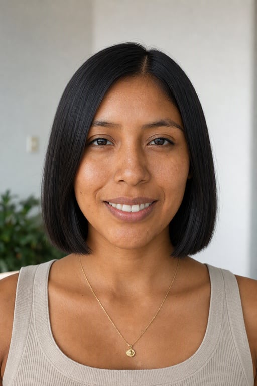 La misma mujer con un corte bob a la altura de la mandíbula generado por Visio AI