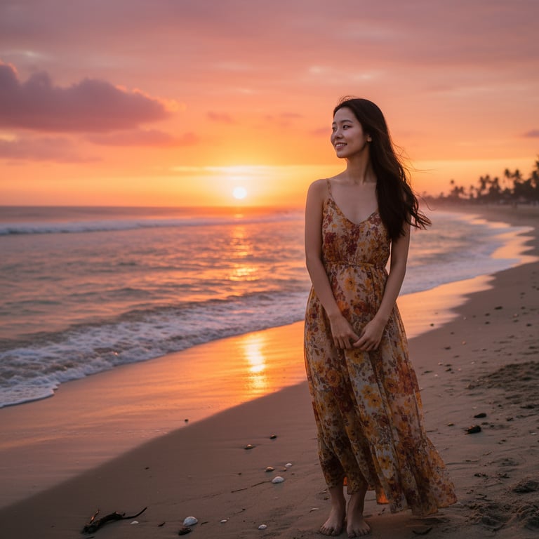 AI beach sunset portrait