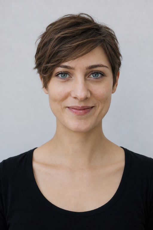 Pixie z cieniowaniem: Krótko, z lekką grzywką, odsłania kości policzkowe
