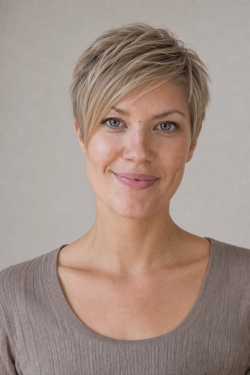 Pixie: Kort med lätt lugg, lyfter fram kindbenen