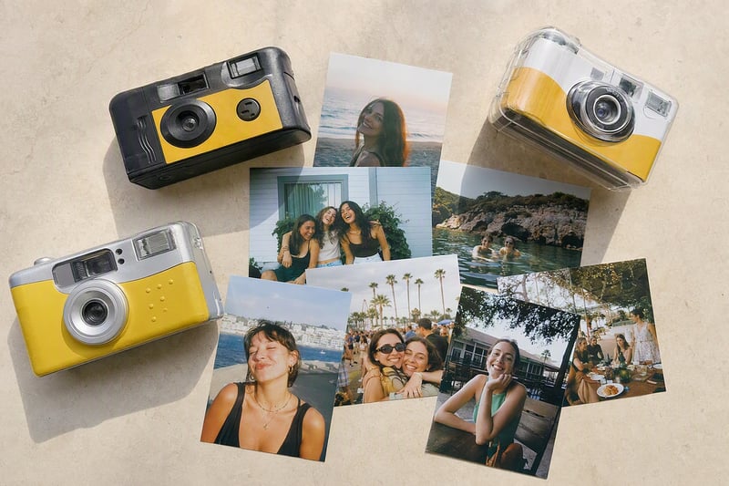 Flash photo of friends at night with dark corners, grain and an orange date stamp