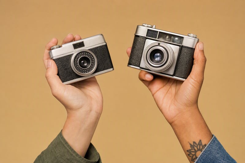 Two versions of the same flash photo, one disposable look and one digicam look