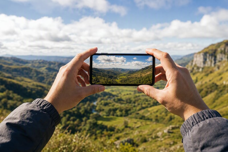 iPhone camera app open with the grid overlay and exposure slider visible