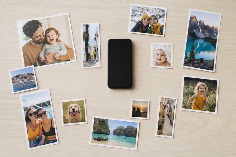 Phone screens showing the same photo at portrait, square and story dimensions side by side