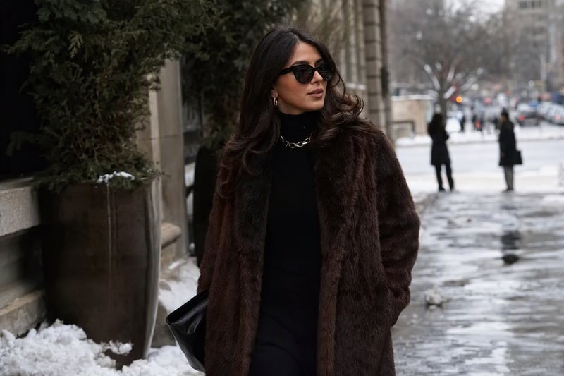 Woman in a fur coat and gold jewellery under hard flash in a dark restaurant