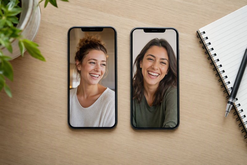 Two phones lying face down on a pale linen surface, rear cameras visible