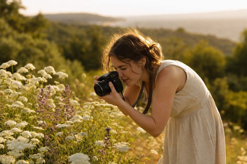 Woman photographing a friend on a phone in warm late afternoon window light