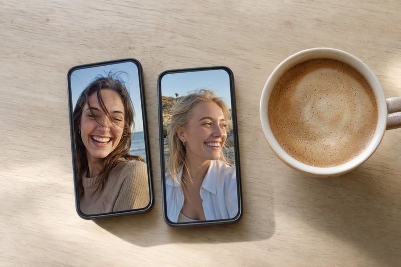 Two phones side by side on a pale table, rear cameras facing up