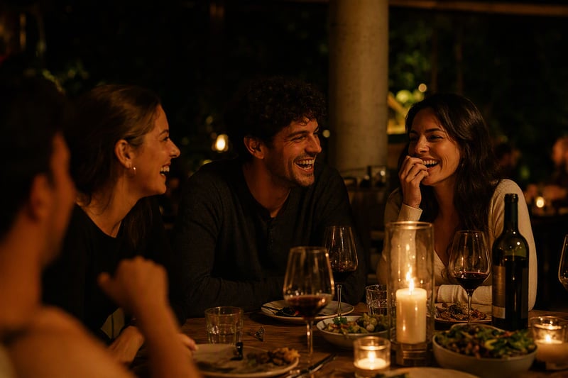 Two friends at a restaurant table lit by a single window on one side