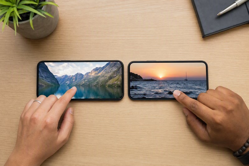 Two phones side by side showing the same photo open in two different editing apps