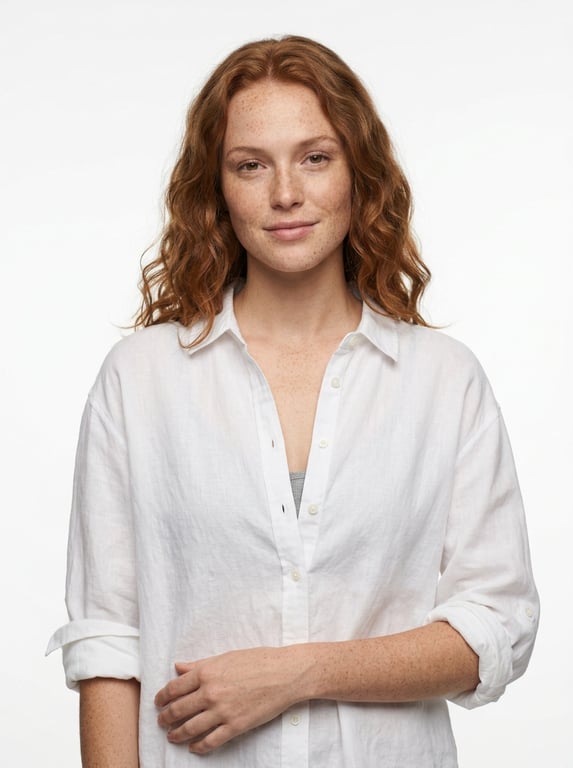 AI top try-on white button shirt by Visio
