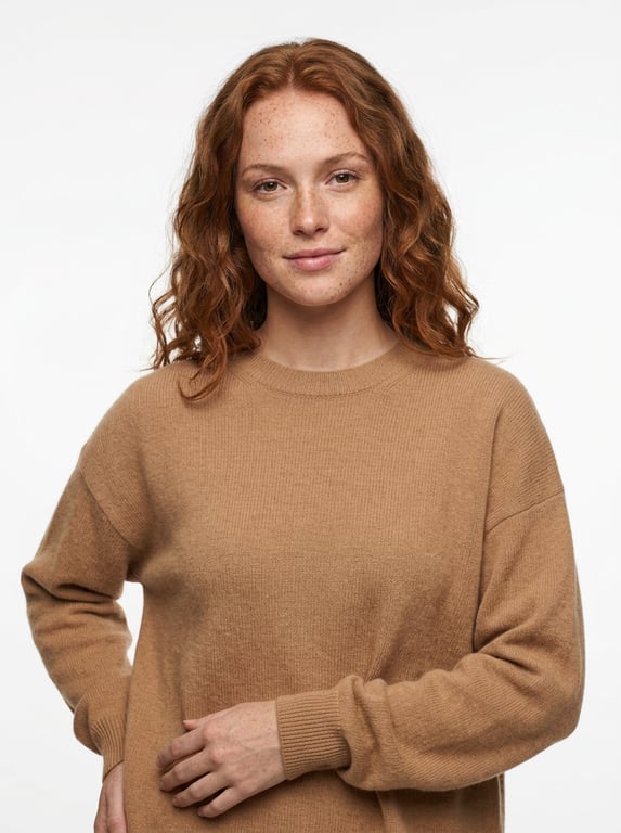 AI top try-on camel knit by Visio