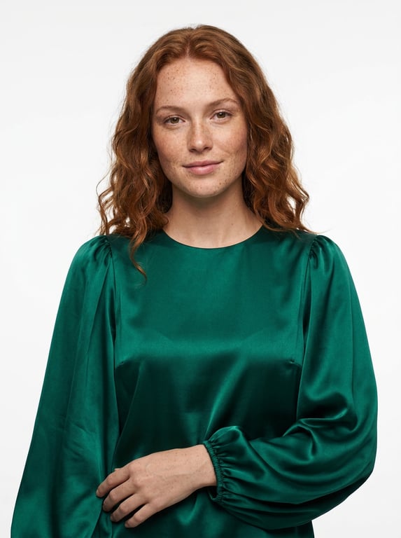 Try on emerald satin top with AI