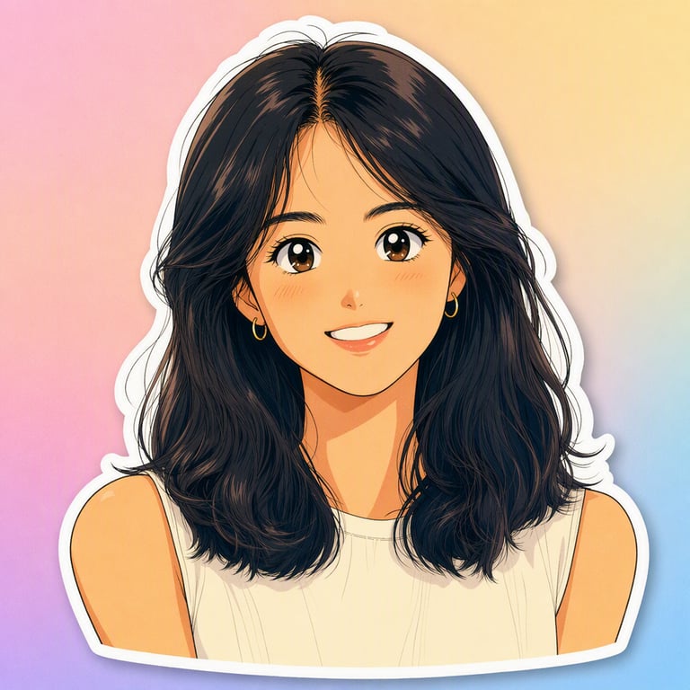 同一位女性被 Visio AI 重畫成日系動漫風貼圖