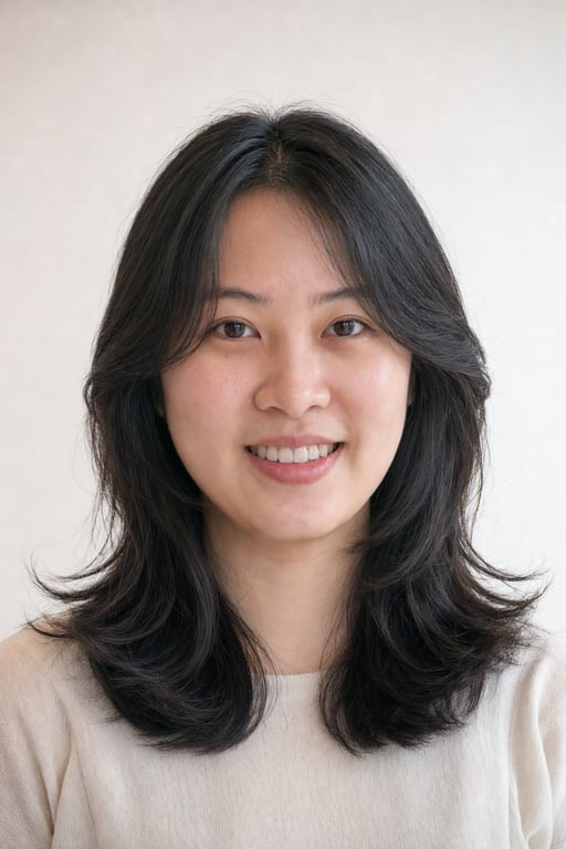 蝴蝶剪: 臉旁短層次疊在長髮上，吹完蓬鬆度最明顯
