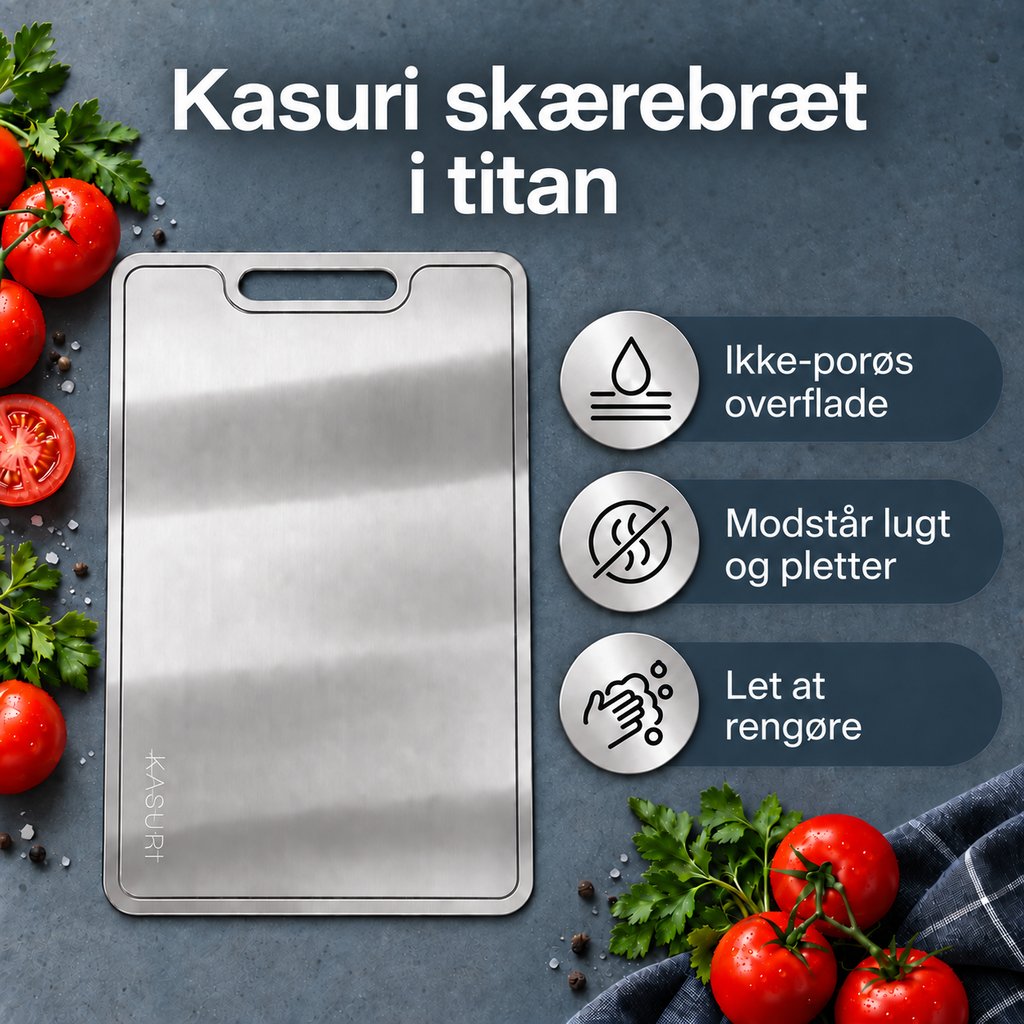 Kasuri-skærebræt i titan: ikke-porøs overflade, modstår lugt og pletter, let at rengøre