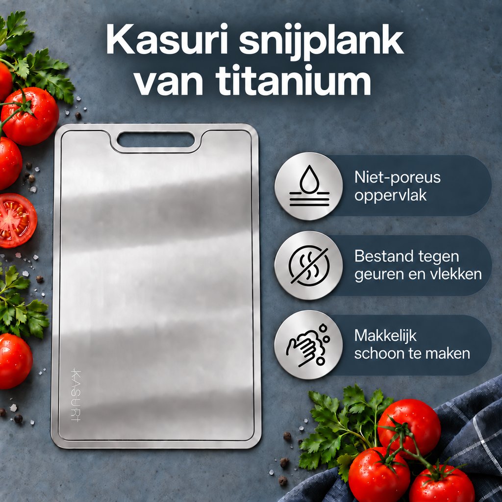 Kasuri-snijplank van titanium: niet-poreus oppervlak, bestand tegen geuren en vlekken, makkelijk schoon te maken