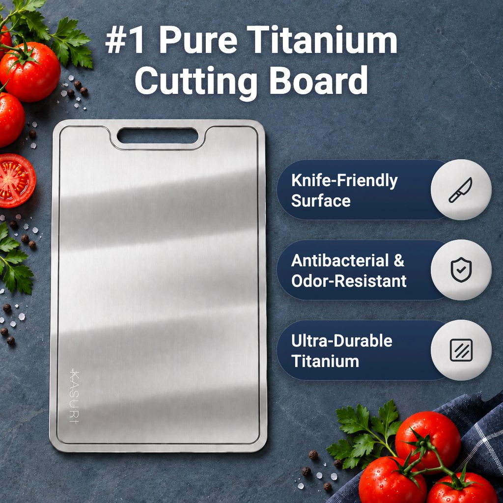 #1 Pure Titanium Cutting Board: knife-friendly surface, antibacterial and odor-resistant, ultra-durable titanium